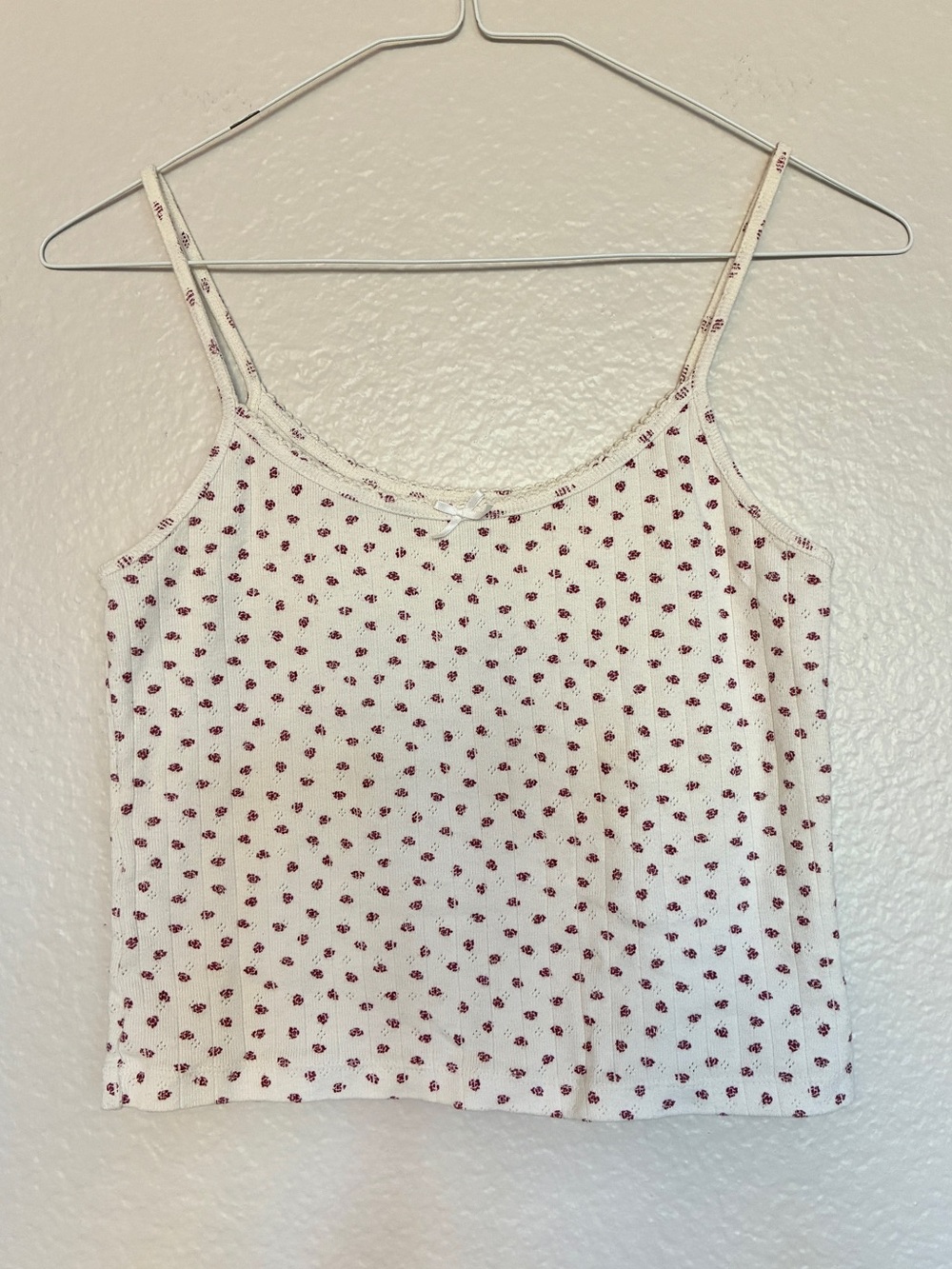 Brandy Melville 100% Cotton Cream Cami Red Rose Floral Dot Print Cottagecore Y2K